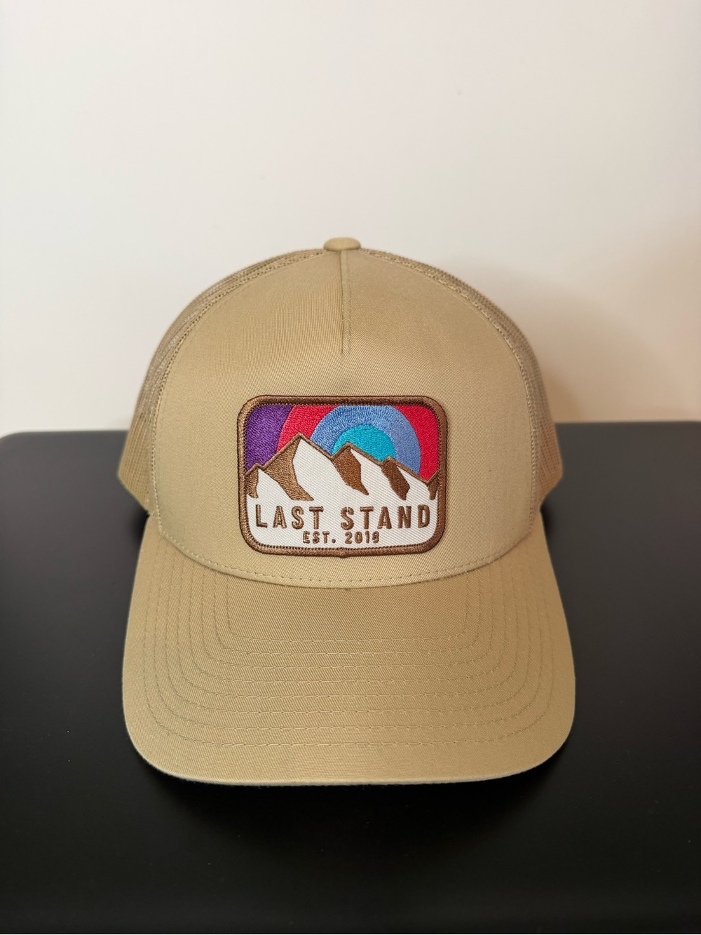 Last Stand Mountain Range Patch Snapback Baseball Cap Tan
